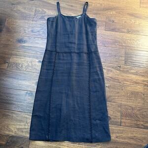 VTG Johnny Was black linen sun dress small sleeveless spaghetti stra